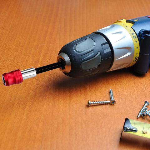 Pro Grade Magnetic Drill Bit Extension Set With One Quarter Inch Hex Shank Quick Release Screwdriver Extender on drill