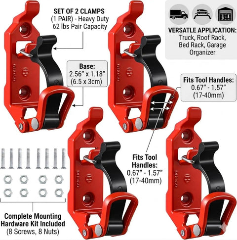 Heavy Duty Shovel Mount For Roof Rack With Metal Rubber Axe Holder And Quick Release Clamps For Trucks Red Roof Rack Brackets