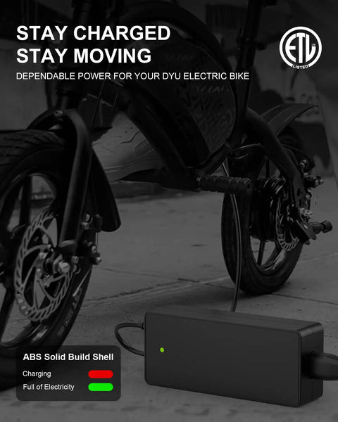 42V 2A Electric Bike Charger for DYU D3F King750 A1F FF500 C2 C3 C5 C6 C6 Pro with LED Indicator and Safety Protection Fast Charging for Lithium Batteries Built for Daily Commutes and Weekend Rides