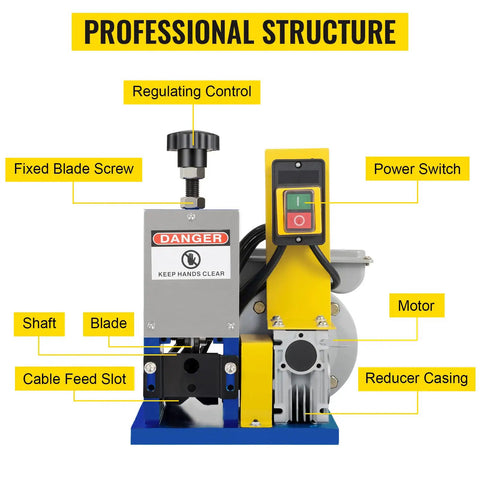 Heavy Duty Electric Wire Stripping Machine Automatic Cable Cutter 0.05 To 0.98 Inch Range Plug And Play Portable Drill Tool Includes Extra Blade For Scrap Copper Recycling Dark Blue