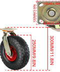 Set Of Four 10 Inch Heavy Duty Rubber Casters Smooth Rolling Tubeless Swivel Wheels With Double Ball Bearings Knockout Steel Plates Built Different For Tool Carts 660 Lb Capacity close-up of caster wheel with measurements.
