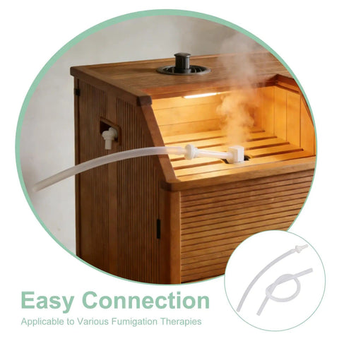 Two Pack Portable Sauna Steam Hose Connector Replacement Part For Home Spa attached to wooden sauna with steam