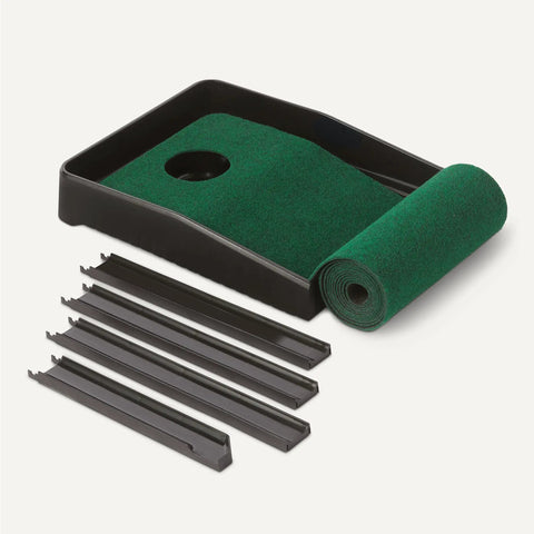 Portable Golf Putting Mat With Auto Ball Return And Built In Alignment Guides For Indoor Practice, mat unrolled