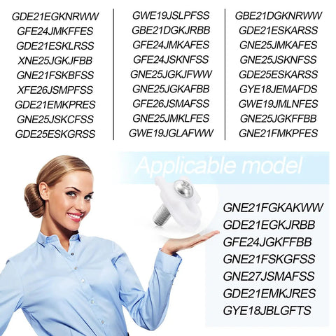 Door Handle Mounting Stud Kit For Refrigerator Replacement with model numbers listed, includes woman holding kit part.