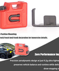 2 Pack Mini RC Fuel Tank Set For 1 To 16 Scale RC Cars And Static Models, red ABS oil can with mount next to vehicle image.
