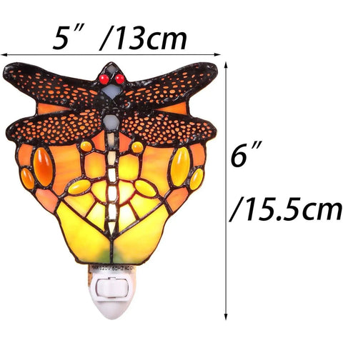 Tiffany Style Stained Glass Dragonfly Wall Lamp With Plug In Night Light Socket E12 LED Bulb Included 5 Inch Wide By 6 Inch High