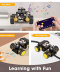 ESP32 Powered Smart Robot Car Kit For Kids And Teens Ages 8 To 16 Arduino And Scratch Compatible App Controlled STEM Coding Toy Hands On Robotics Learning With 16 Story Tutorials A Totally Cool STEM Gift. App-controlled robot car with music, obstacle avoidance, and line following