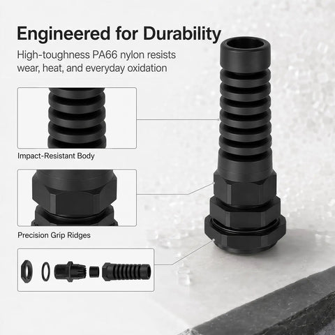 10 Pack PG11 Cable Glands 5 To 10 Mm Clamp Black Strain Relief For Electrical Enclosures PA66 Nylon Beefy Weatherproof Built To Last 9 Mm Thread Length, black PG11 gland