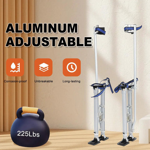 Beefed-Up Adjustable 24 To 40 Inch Aluminum Drywall Stilts For Painting And Taping with anti-skid soles, 225 lb load capacity