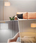 3 Color Temperature Gold Floor Lamp Dope Sleek Mid Century Modern Brass Standing Lamp With Hanging Drum Shade For Living Room Reading Room Bedroom And Office LED Bulb Included in living spaces.