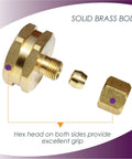 Two Pack Three Quarter Inch To One Quarter Inch Brass Garden Hose Adapter Set Female To Compression Quick Connect Corrosion Resistant Heavy Duty Hex Grip On Both Ends For Easy Installation with solid brass body displayed separately