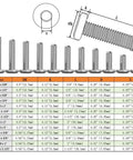 Flat Head Hex Socket Cap Screws 1/4-20 X 1 Inch Stainless Steel 304 Fully Threaded Bolts 20 Pack With Allen Key For Furniture Machinery Cabinets And Outdoor Projects Rust Resistant Built To Last Tough in a size chart and diagram.