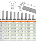 Heavy Duty 304 Stainless Steel Flat Head Hex Socket Screws With Allen Key Fully Threaded Machine Fasteners For Furniture And Garage No Sweat Assembly Hardware Kit Of Twenty Pieces size chart image with dimensions and specifications.