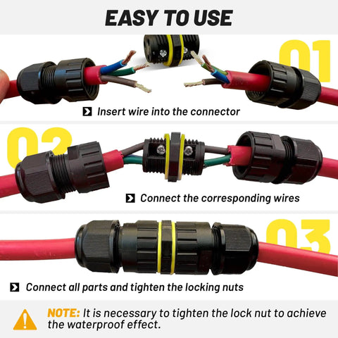 Outdoor 3 Pole Junction Box IP68 Waterproof M20 Cable Gland Wire Connector Kit For 5 To 12mm Cables UL Listed Flame Retardant 3 Pin Box For Extending And Repairing Extension Cords 4 Pack in use