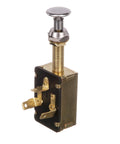 3 Position Push Pull Marine Toggle Switch Normally Off Energizes One Circuit Then Both With A Pull, brass terminals, chrome face