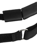 Close-up of black nylon Couch Connector Straps 4 Pack For Sectional Sofas with adjustable hook and loop fasteners.