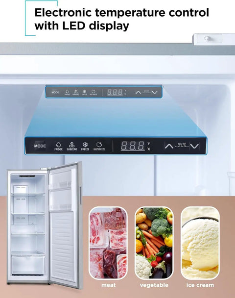Electronic temperature control with LED display inside 11 Cubic Foot Heavy Duty Workhorse Convertible Freezer And Refrigerator Standup Fridge.