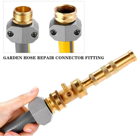 Heavy Duty Garden Hose Repair Kit With Zinc Alloy Clamps And Aluminum Fittings For 5/8 And 3/4 Inch Hoses Includes Male Female Connectors Plus Stainless Screws And Rubber Washers To Fix Leaks Fast garden hose connector fitting with brass coupler