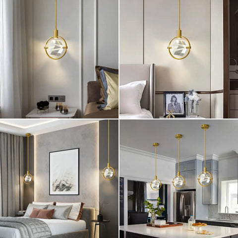 Modern Crystal Pendant Light In Gold Brushed Brass Finish With Mini LED Fixture And K9 Crystal Cube Pendant Ceiling Chandelier