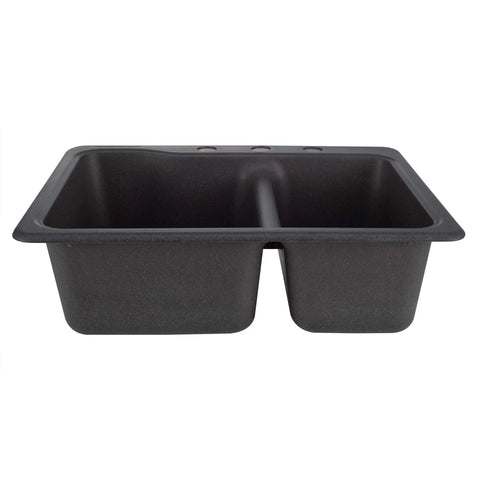 Dual Basin RV Sink 25 By 19 Inch Composite Kitchen Bath Sink With Hydrophobic Coating In White Or Granite Black front view