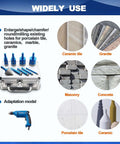Diamond tile drill bit set with round-shank bits in metal case; includes 6–35mm bits and 35mm chamfer bit (Amazon)
