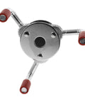 Heavy Duty Smoke Transducer Removal Tool With Slick Stainless Steel Head For Hassle Free Fire Alarm Sensor Swap And Top Shelf Quick Home Maintenance, showing stainless steel body and red handled grips.