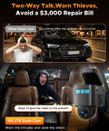 4G LTE Cellular Dash Cam With Live Streaming And GPS Tracking, Pro Grade Dual Car Security Cameras display warning an intruder