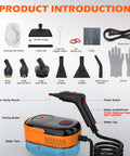 Heavy Duty Portable Handheld Steam Cleaner For Home And Auto with attachments, water tank, and nozzle for versatile cleaning.