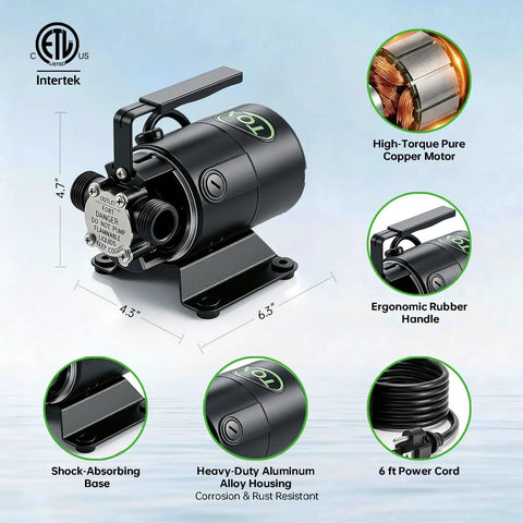 Self Priming Water Transfer Pump 115V One Tenth HP 330GPH Portable Electric Non Submersible Utility Pump With Hose Kit