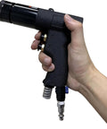 Heavy Duty Pneumatic Rivet Nut Gun Tool Kit With 3 Heads 1/4 Inch 5/16 Inch 3/8 Inch, in hand for use