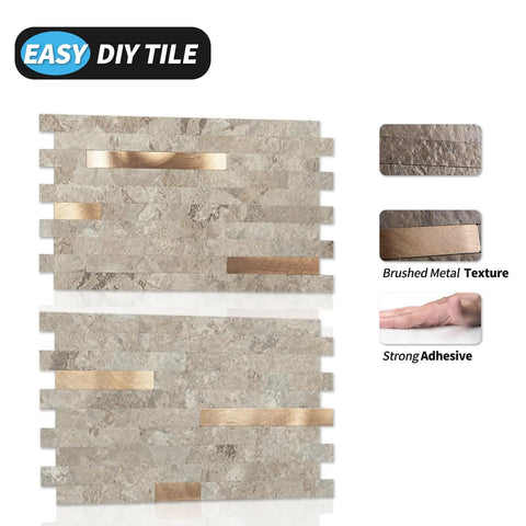 Peel And Stick Collage Tile Set For Kitchen Backsplash 20 Sheets Ecru Slate Look Waterproof PVC Composite Laminate Easy DIY Install