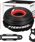 Beefed Up 3/8 Inch 100 Foot Winch Rope With Hook And Fairlead for 4x4 Off Road Vehicles with UHMWPE, in packaging.