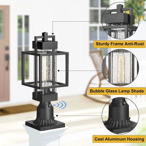 Dusk To Dawn Outdoor Post Lights Two Pack No Fuss Black Sand Finish With Bubble Glass Auto On Off Sensor Energy Saving