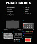 Package components of Eight Gang RGB Switch Panel With Waterproof Relay Box Adjustable Brightness Acc Wired LED Pod And Touch Toggle