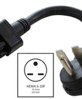 Solid Heavy Duty Ev Charging Adapter Designed For Tesla Level Two Hookups With Nema 6 30P Pigtail Plug showing connector detail.