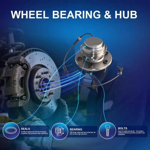 Front Wheel Hub Bearing Assembly Fits 1999 To 2004 Silverado 1500, 2000 To 2006 Tahoe visible with brake rotor and seals