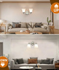 Two Light Chrome Vanity Wall Sconce Lighting With Frosted Glass Shade in Living Room