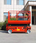 Heavy Duty Hydraulic Lift Platform With Safety Rails Built Like A Tank For Shop Use Industrial Material Handling Workhorse outside a building.