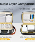 Double layer compartments in The Ultimate Go To Tech Organizer Travel Case For Portable Electronics And Daily Cord Management Featuring A Smooth Leather Handle Compact Fit That Drops Right Into Any Bag Reliably With Zero Stress.