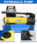 No Sweat Pro Grade Manual Hydraulic Hose Crimping Machine Featuring Seven Swappable Die Sets And A Reliable 35 Mpa Output For Swift Repairs And Automotive Projects showing hydraulic pump with control knobs.