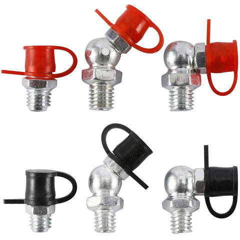 Grease Fittings Kit, 240-Piece SAE And Metric Zerk Fittings Set with 90 Degree, zinc plated steel, red and black caps visible