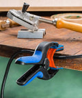 Medium Bandy Clamps Set For Woodworking With Easy Squeeze One Handed Operation, nylon hand grips, holding edge of workbench