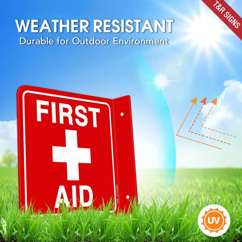 First Aid Signs For Workspaces, 2 Pack Of 6X6 Acrylic Plates With Pre Drilled Holes And Matching Screws, Fade Proof Waterproof Finish, Zero Hassle Mount, Rock Solid Build