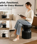 Chinese Style Ceramic Garden Stool And Drum Side Table For Patio, decorative black ceramic accent piece with waisted design.