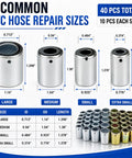 40 Piece AC Hose Ferrule Set Sizes 6 8 10 12 For Automotive AC Lines With Iron Crimp Fittings, size chart display