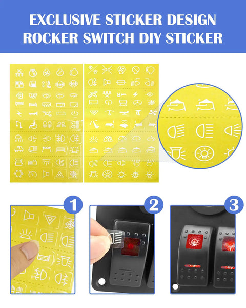 Exclusive DIY sticker design for Beefed Up 6 Gang Boat Rocker Switch Panel Waterproof Marine DC 12V LED Illuminated Switches.