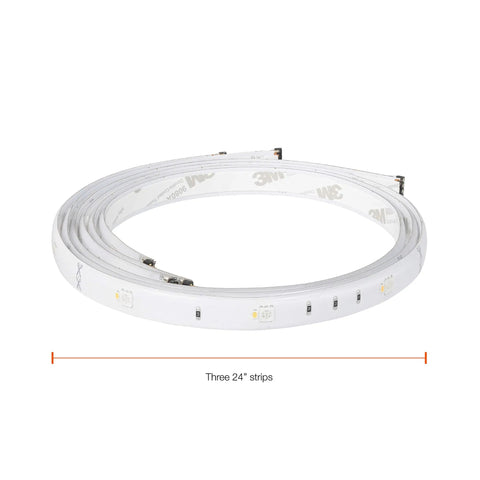 ZigBee RGBW Flex Strip Starter Kit For Smart Home Lighting showing three 24in flexible light strips coiled with connectors visible.