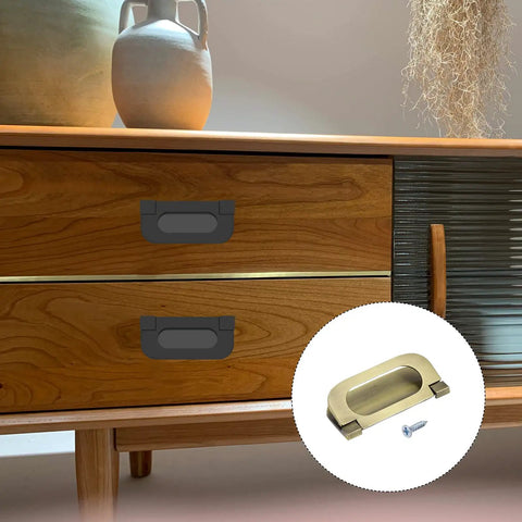 74mm Ring Pull Handles Set Bronze Zinc Alloy Hidden Recessed Flush Mount Furniture Grips on wooden cabinet with screws
