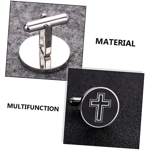 Cross Cufflinks For Men Titanium Steel Black Polished Decor Button Set For Tuxedo Dress Shirts Durable Formal And Casual Wear Stylish Gift