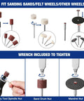 WORKPRO 530-piece rotary tool accessory kit with sanding bands, felt wheels, grinding bits and included wrench